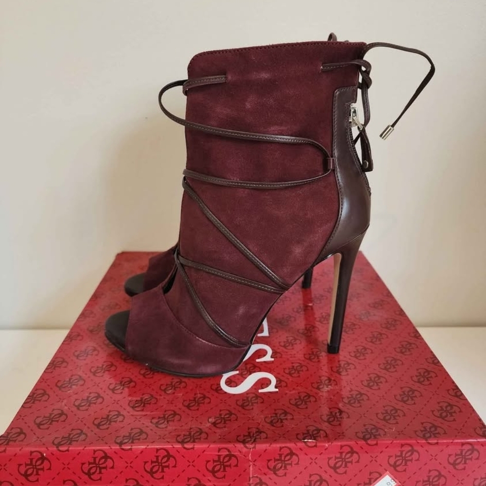 Guess Dark Red Peep-Toe Heels